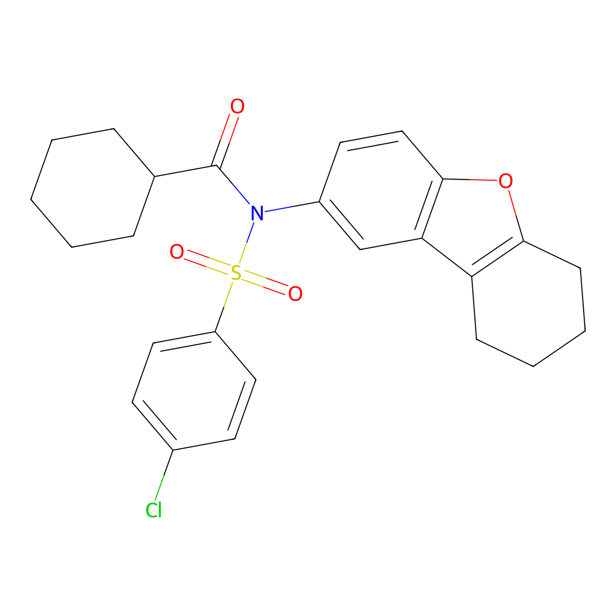 N-(4-chlorophenyl)sulfonyl-N-(6,7,8,9-tetrahydrodibenzofuran-2-yl)cyclohexanecarboxamide molecular structure, CAS 670258-58-9