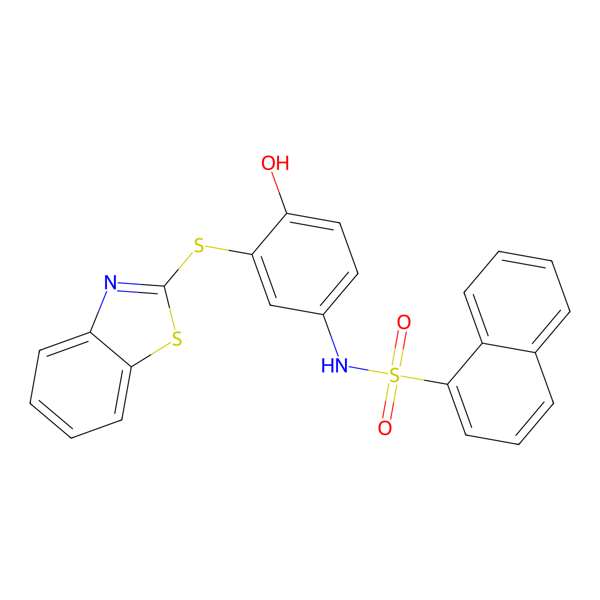 N-[3-(1,3-benzothiazol-2-ylsulfanyl)-4-hydroxyphenyl]naphthalene-1-sulfonamide molecular structure, CAS 670259-69-5