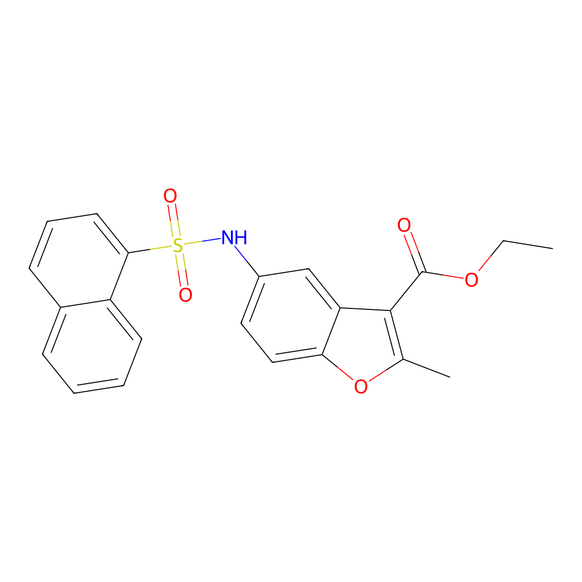 Ethyl 2-methyl-5-[(1-naphthylsulfonyl)amino]-1-benzofuran-3-carboxylate molecular structure, CAS 670259-81-1