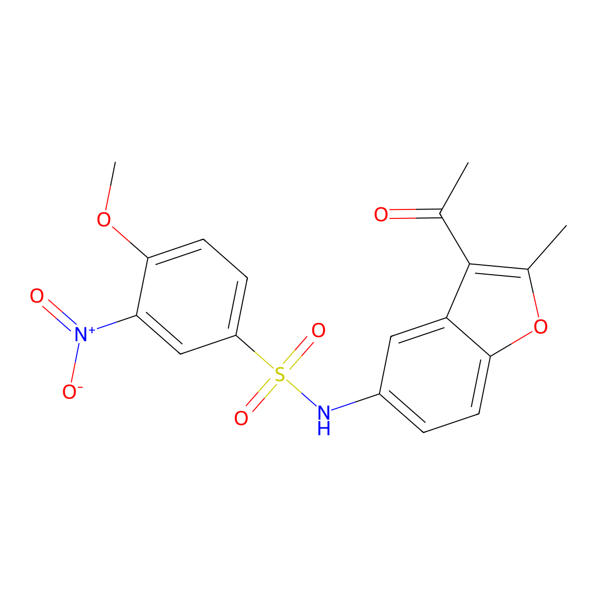 N-(3-acetyl-2-methyl-1-benzofuran-5-yl)-4-methoxy-3-nitrobenzenesulfonamide molecular structure, CAS 670259-93-5
