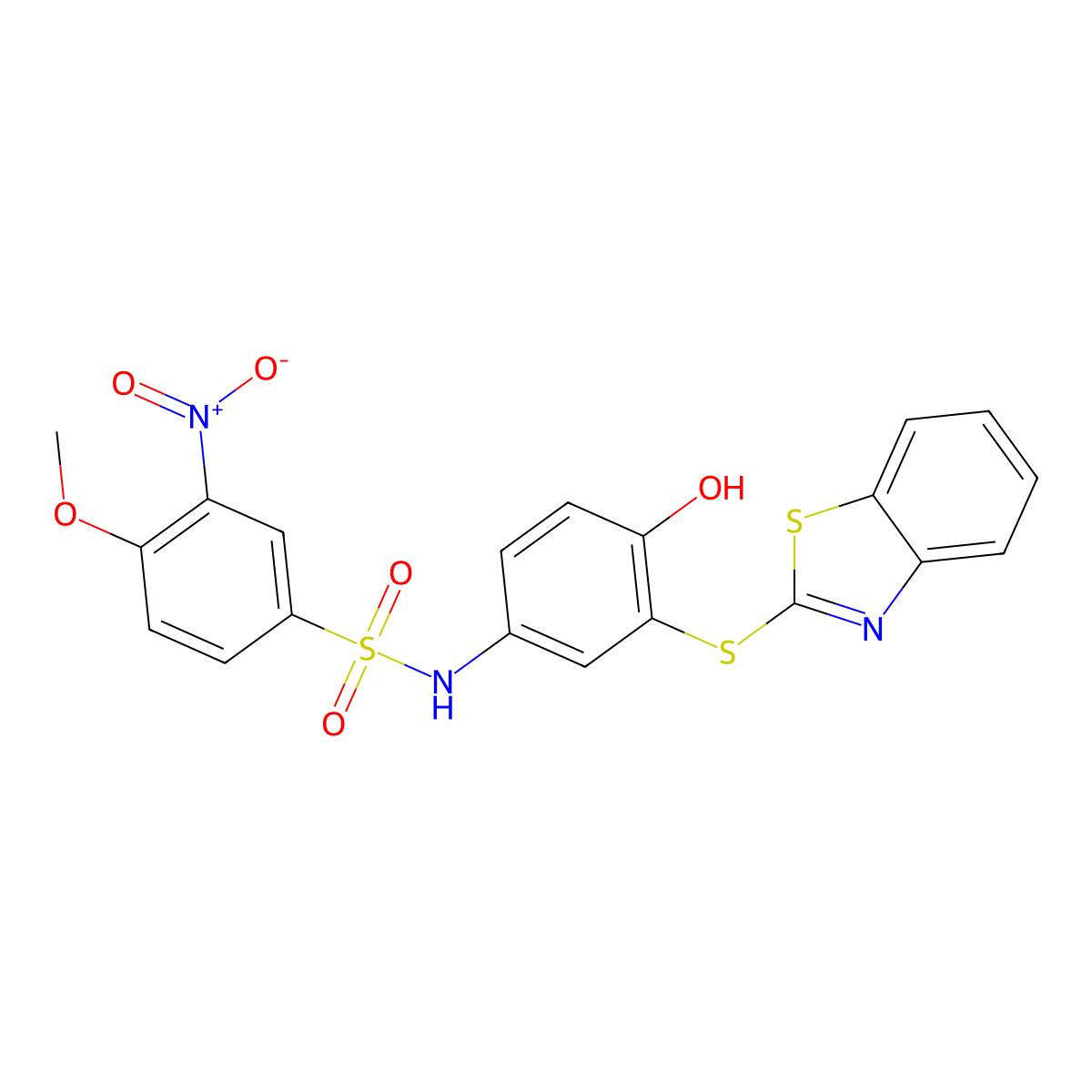 N-[3-(1,3-benzothiazol-2-ylsulfanyl)-4-hydroxyphenyl]-4-methoxy-3-nitrobenzenesulfonamide molecular structure, CAS 670259-97-9