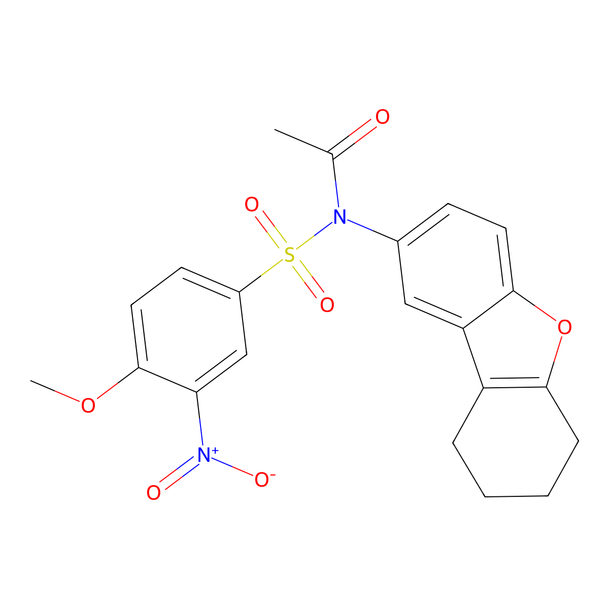 N-(4-methoxy-3-nitrophenyl)sulfonyl-N-(6,7,8,9-tetrahydrodibenzofuran-2-yl)acetamide molecular structure, CAS 670260-09-0
