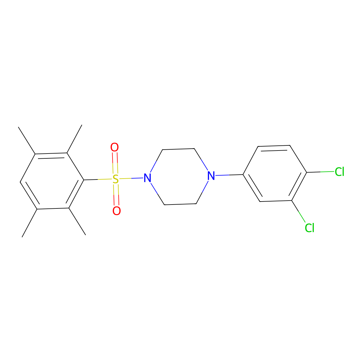 1-(3,4-Dichlorophenyl)-4-((2,3,5,6-tetramethylphenyl)sulfonyl)piperazine molecular structure, CAS 670260-20-5