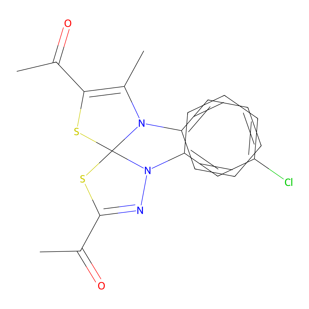 1,1'-[1-(3-Chlorophenyl)-8-methyl-9-phenyl-4,6-dithia-1,2,9-triazaspiro[4.4]nona-2,7-diene-3,7-diyl]diethanone molecular structure, CAS 670262-88-1
