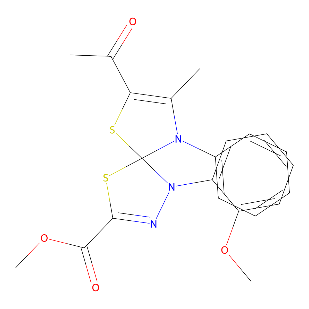 Methyl 7-acetyl-1-(2-methoxyphenyl)-8-methyl-9-phenyl-4,6-dithia-1,2,9-triazaspiro[4.4]nona-2,7-diene-3-carboxylate molecular structure, CAS 670262-96-1