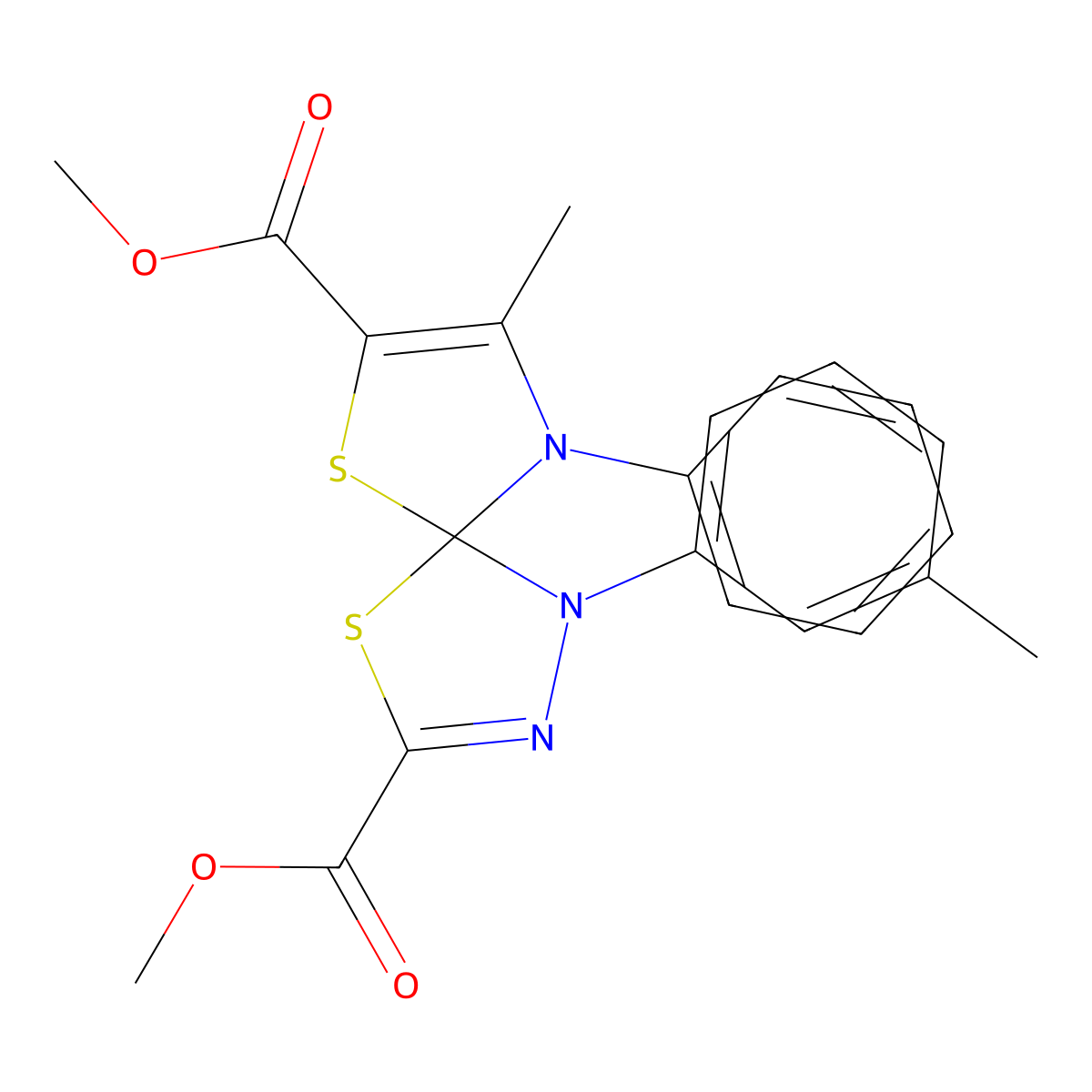 Dimethyl 8-methyl-1-(3-methylphenyl)-9-phenyl-4,6-dithia-1,2,9-triazaspiro[4.4]nona-2,7-diene-3,7-dicarboxylate molecular structure, CAS 670263-29-3