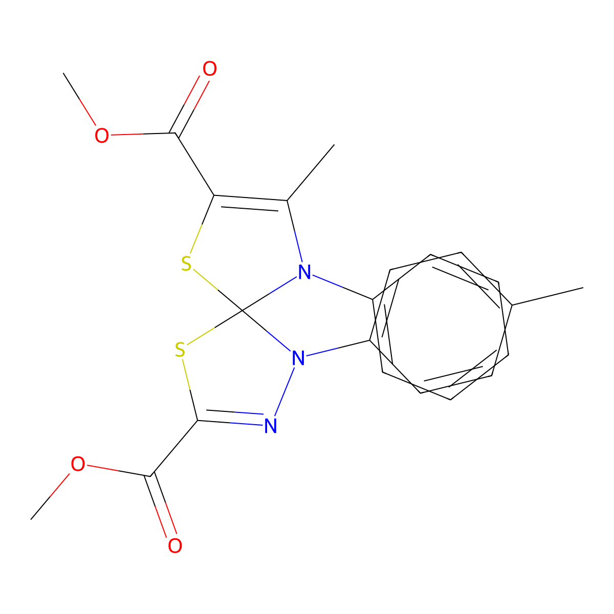 Dimethyl 8-methyl-1-(4-methylphenyl)-9-phenyl-4,6-dithia-1,2,9-triazaspiro[4.4]nona-2,7-diene-3,7-dicarboxylate molecular structure, CAS 670263-30-6