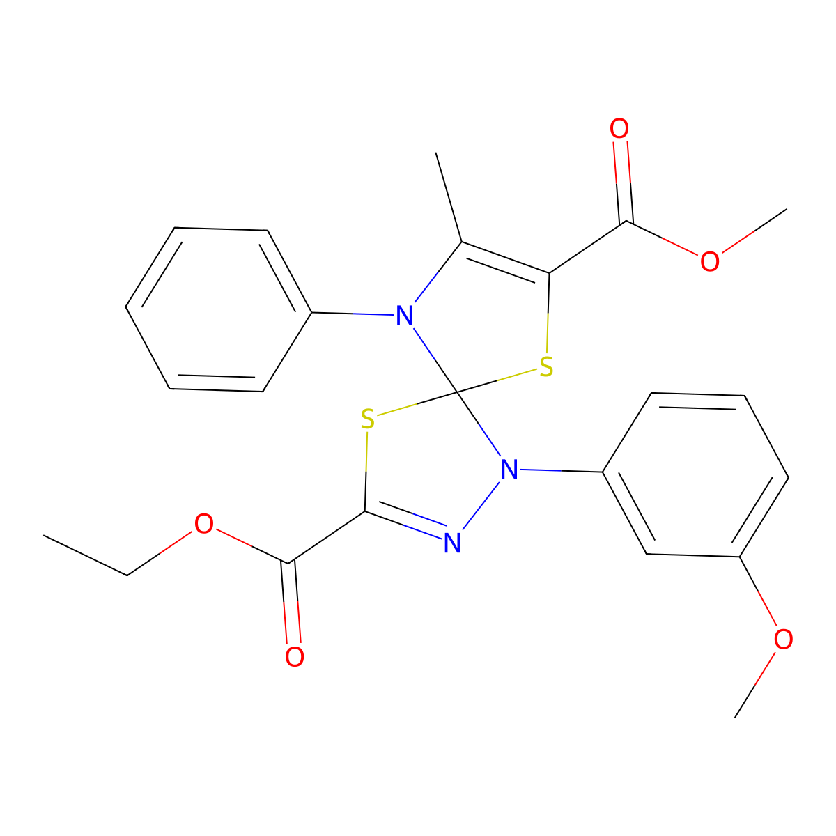 3-Ethyl 7-methyl 1-(3-methoxyphenyl)-8-methyl-9-phenyl-4,6-dithia-1,2,9-triazaspiro[4.4]nona-2,7-diene-3,7-dicarboxylate molecular structure, CAS 670263-44-2