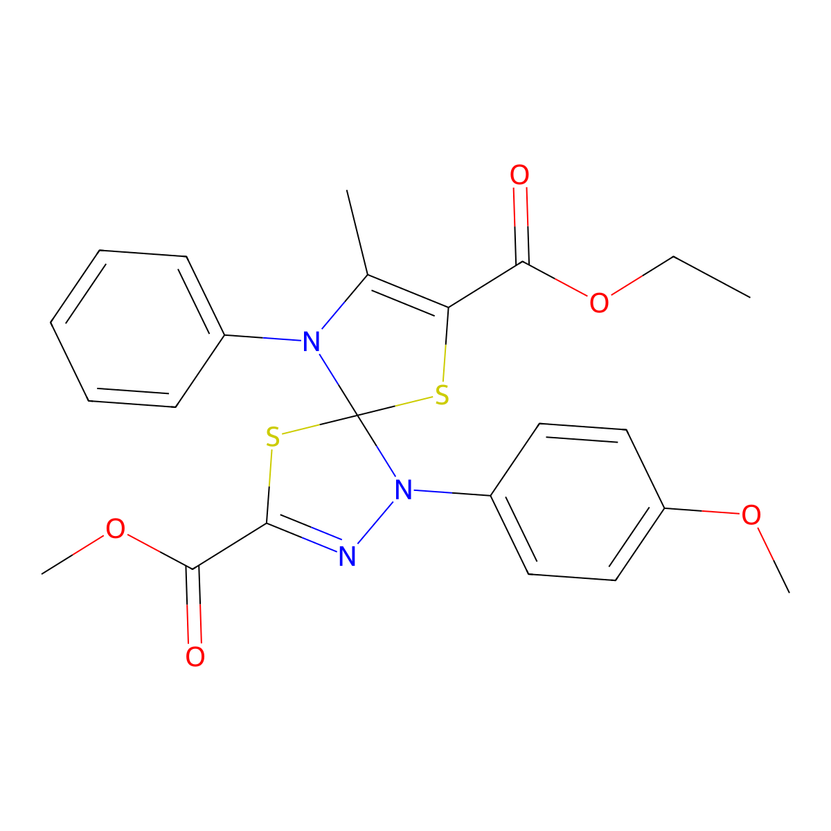 7-Ethyl 3-methyl 1-(4-methoxyphenyl)-8-methyl-9-phenyl-4,6-dithia-1,2,9-triazaspiro[4.4]nona-2,7-diene-3,7-dicarboxylate molecular structure, CAS 670263-70-4