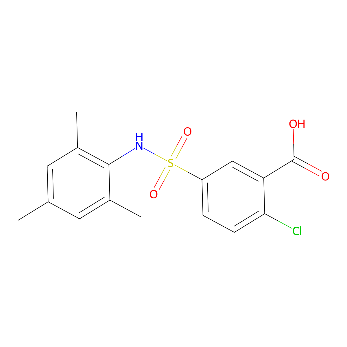 2-Chloro-5-[(2,4,6-trimethylphenyl)sulfamoyl]benzoic acid molecular structure, CAS 670266-55-4