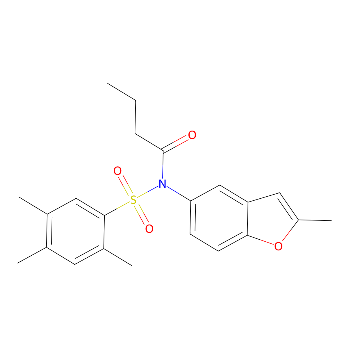 N-(2-methylbenzofuran-5-yl)-N-((2,4,5-trimethylphenyl)sulfonyl)butyramide molecular structure, CAS 670266-94-1