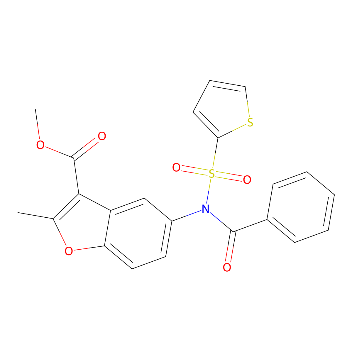 Methyl 5-[benzoyl(2-thienylsulfonyl)amino]-2-methyl-1-benzofuran-3-carboxylate molecular structure, CAS 670267-20-6