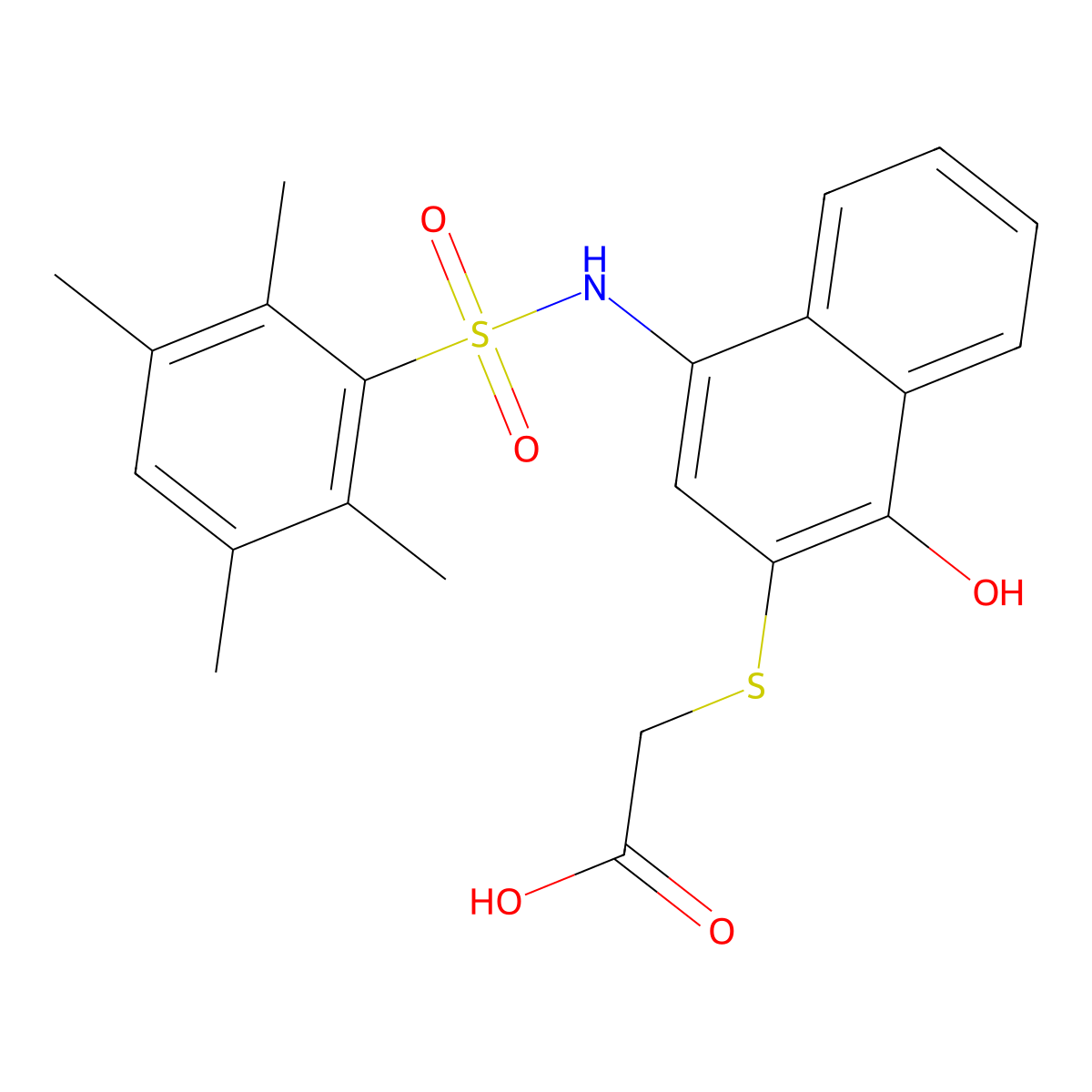 2-[1-hydroxy-4-[(2,3,5,6-tetramethylphenyl)sulfonylamino]naphthalen-2-yl]sulfanylacetic Acid molecular structure, CAS 670267-37-5