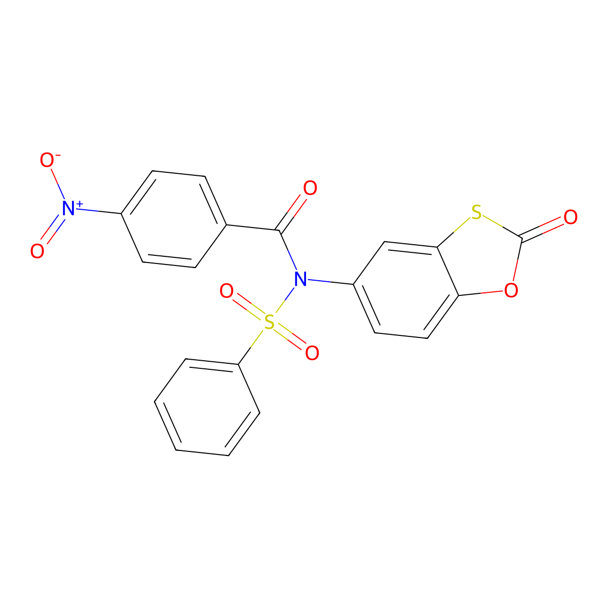 N-(benzenesulfonyl)-4-nitro-N-(2-oxo-1,3-benzoxathiol-5-yl)benzamide molecular structure, CAS 670267-64-8