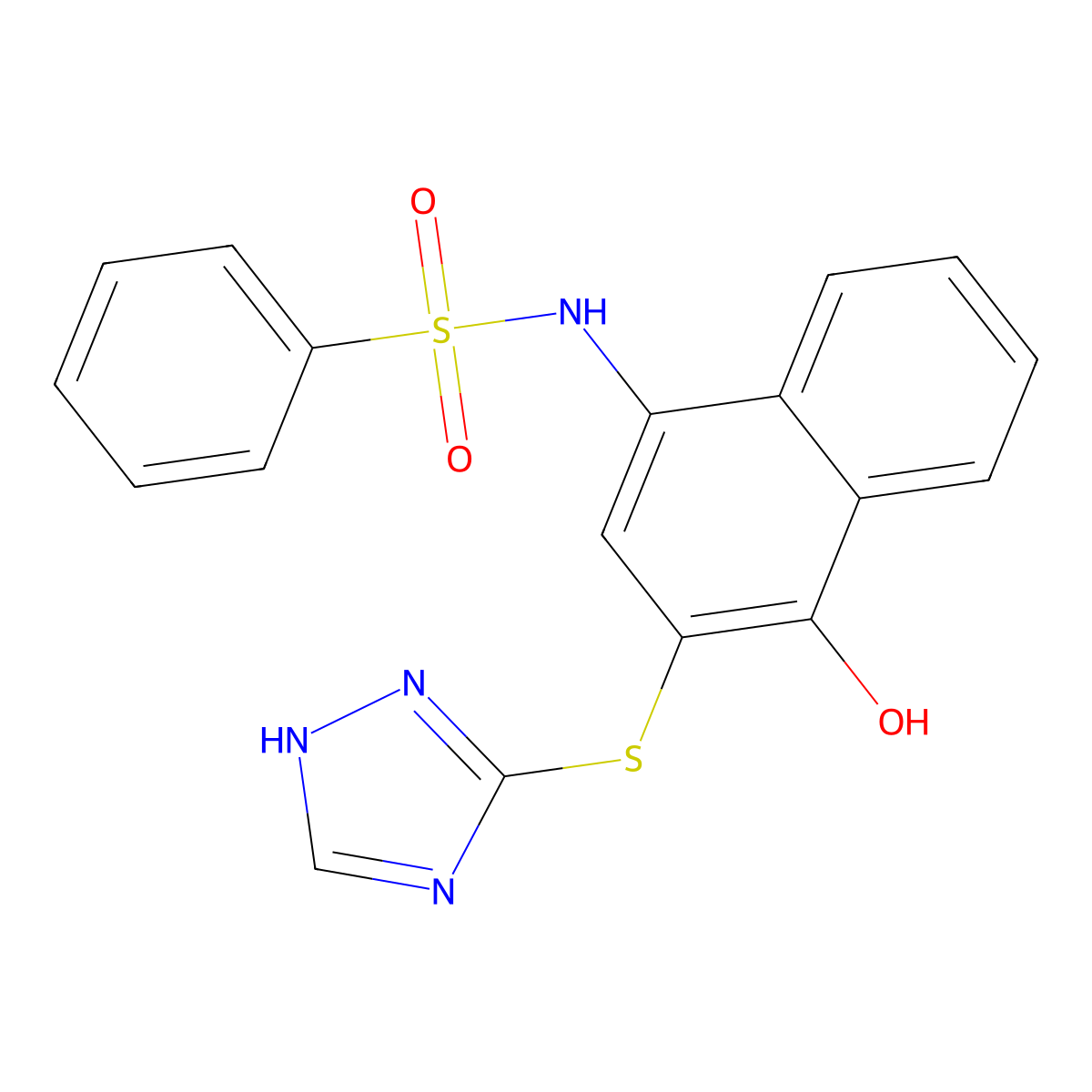 N-[4-hydroxy-3-(1H-1,2,4-triazol-5-ylsulfanyl)naphthalen-1-yl]benzenesulfonamide molecular structure, CAS 670267-73-9