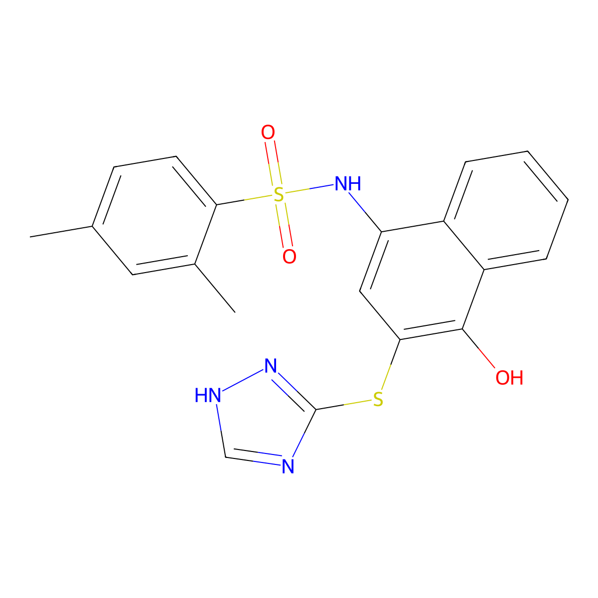 N-(3-((1H-1,2,4-triazol-3-yl)thio)-4-hydroxynaphthalen-1-yl)-2,4-dimethylbenzenesulfonamide molecular structure, CAS 670267-74-0