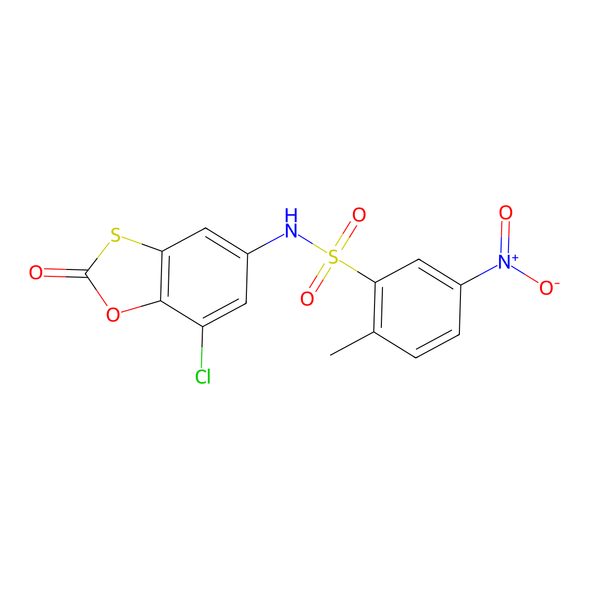 N-(7-chloro-2-oxo-1,3-benzoxathiol-5-yl)-2-methyl-5-nitrobenzenesulfonamide molecular structure, CAS 670267-95-5