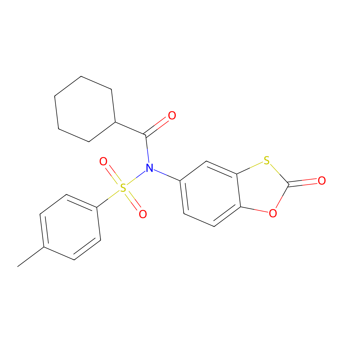 N-(4-methylphenyl)sulfonyl-N-(2-oxo-1,3-benzoxathiol-5-yl)cyclohexanecarboxamide molecular structure, CAS 670268-11-8