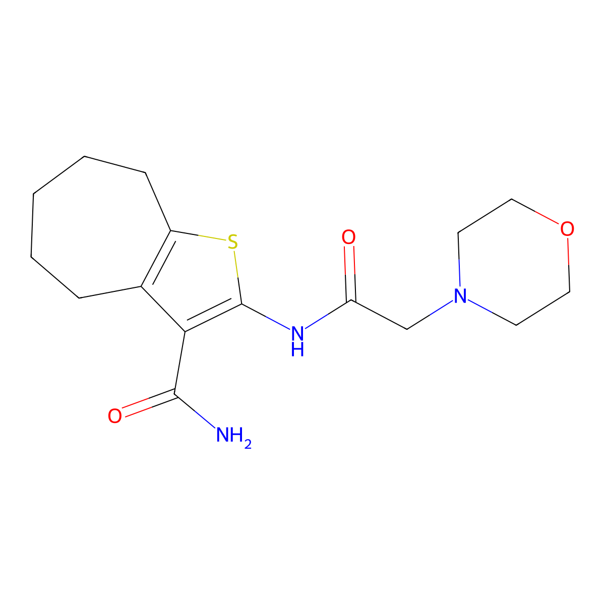 2-(2-morpholinoacetamido)-5,6,7,8-tetrahydro-4H-cyclohepta[b]thiophene-3-carboxamide molecular structure, CAS 670268-12-9