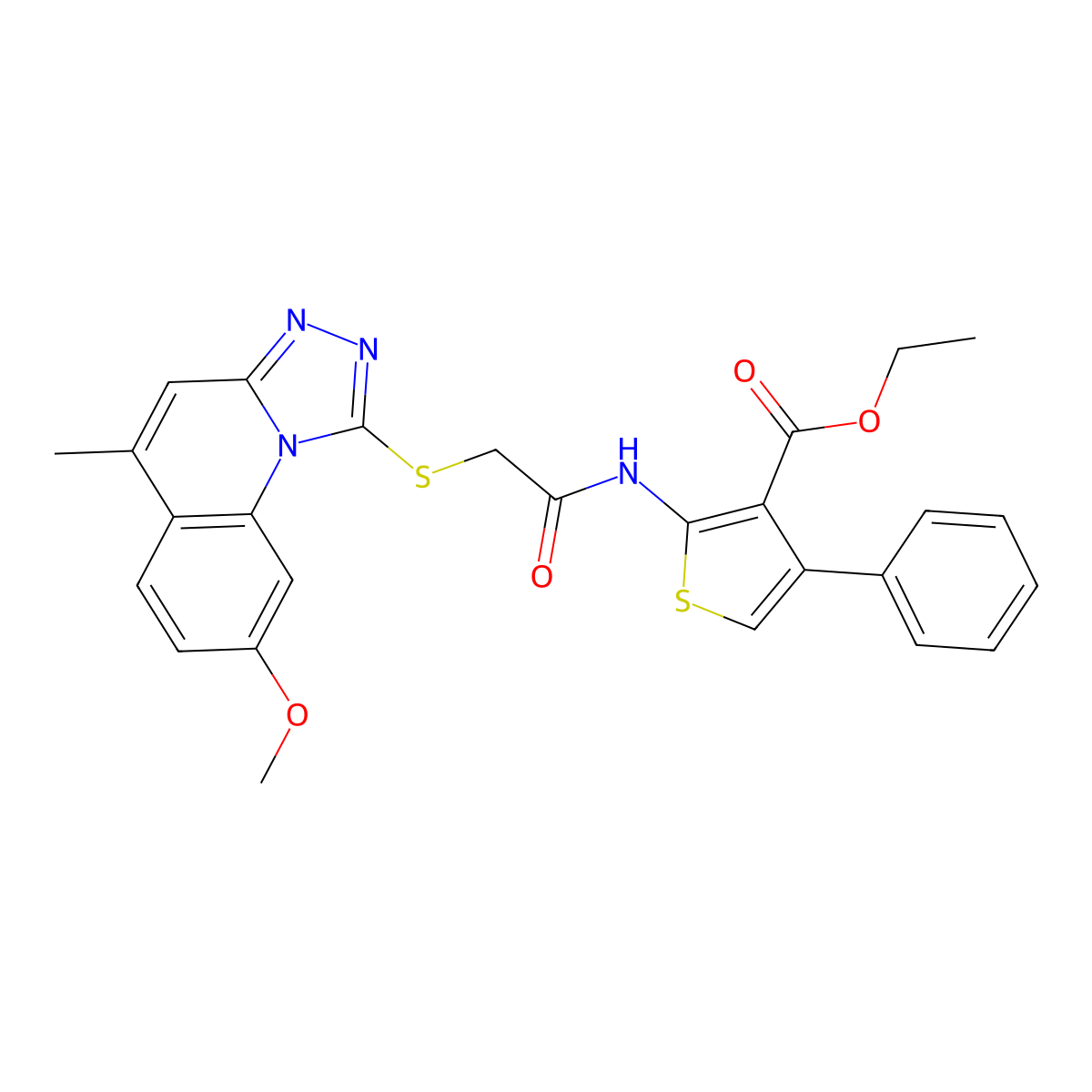 Ethyl 2-(2-((8-methoxy-5-methyl-[1,2,4]triazolo[4,3-a]quinolin-1-yl)thio)acetamido)-4-phenylthiophene-3-carboxylate molecular structure, CAS 670268-13-0