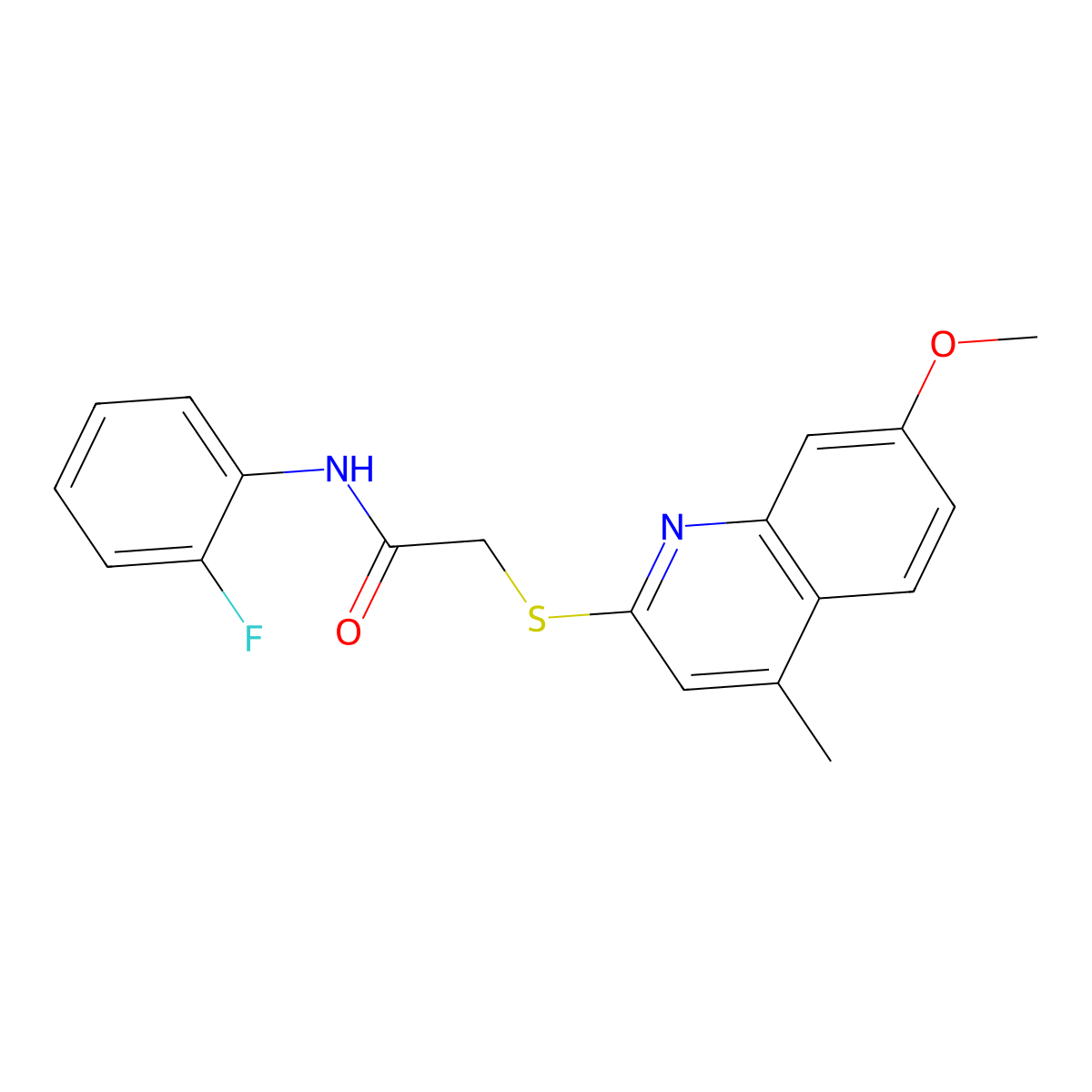 N-(2-fluorophenyl)-2-((7-methoxy-4-methylquinolin-2-yl)thio)acetamide molecular structure, CAS 670268-17-4