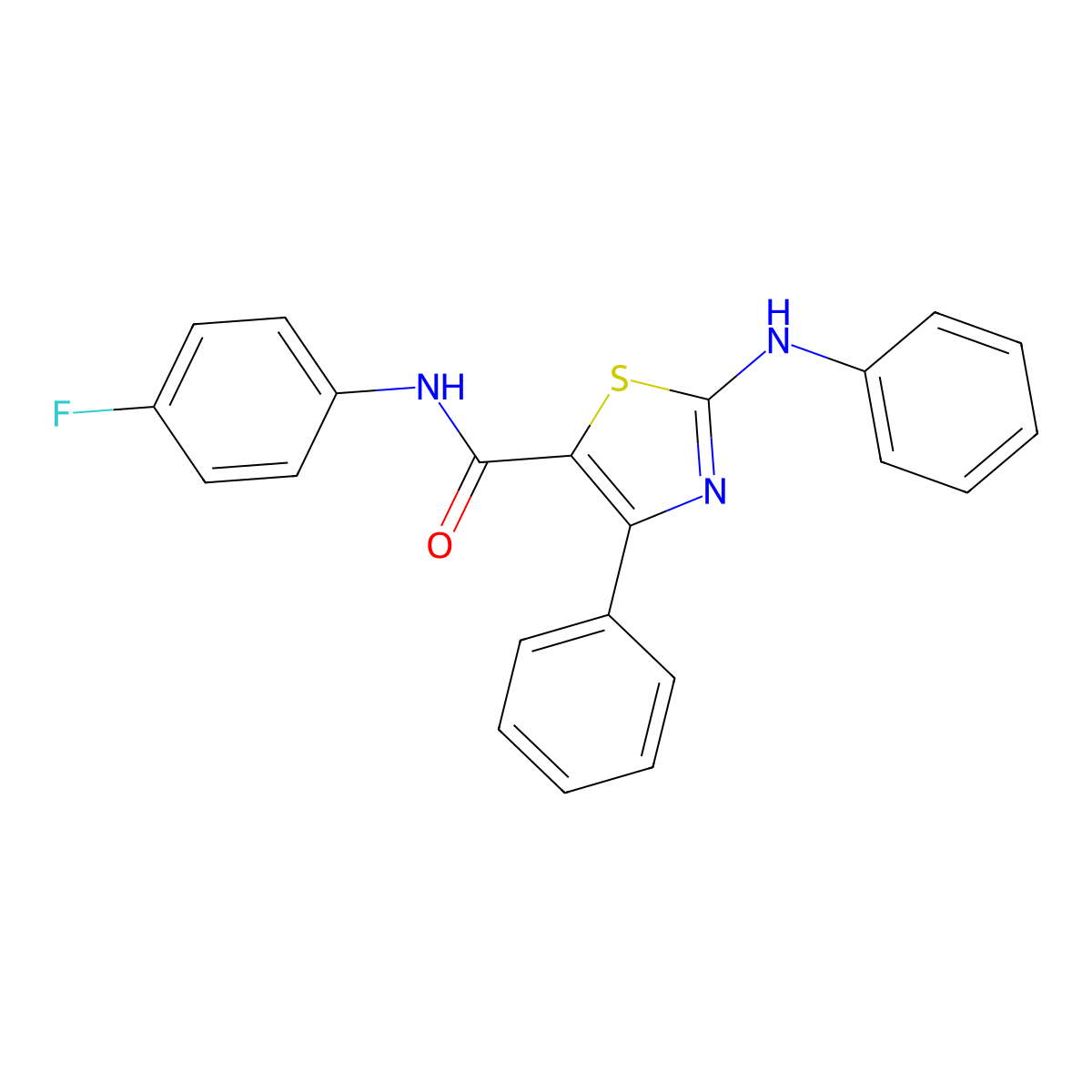 N-(4-fluorophenyl)-4-phenyl-2-(phenylamino)thiazole-5-carboxamide molecular structure, CAS 670268-18-5