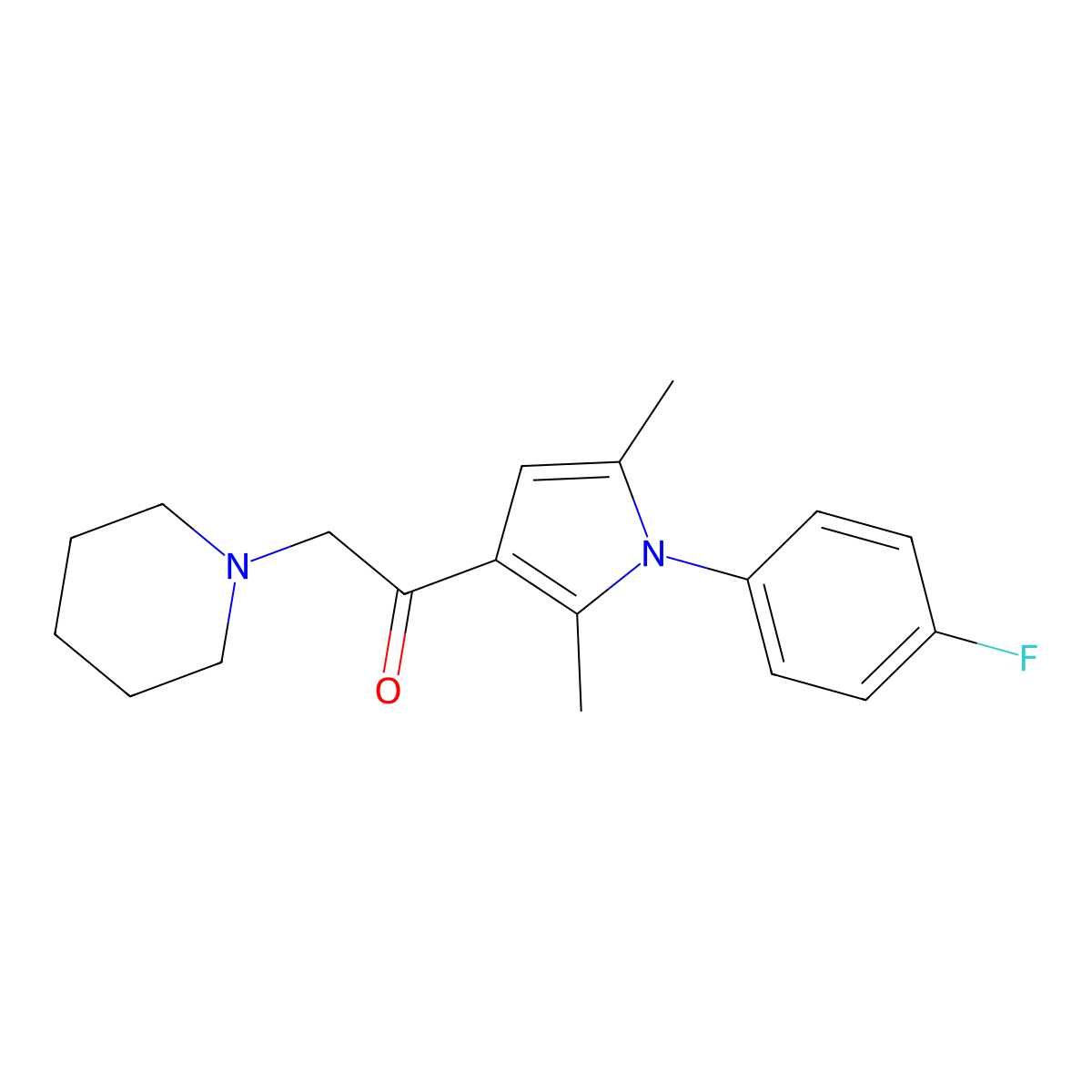 1-[1-(4-fluorophenyl)-2,5-dimethyl-1H-pyrrol-3-yl]-2-(piperidin-1-yl)ethan-1-one molecular structure, CAS 670268-20-9