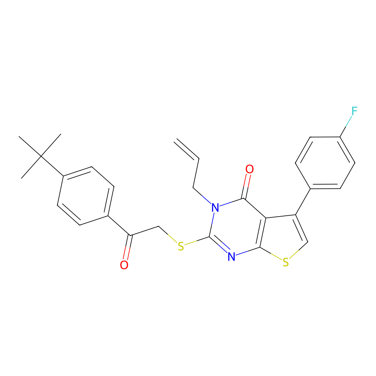 3-allyl-2-((2-(4-(tert-butyl)phenyl)-2-oxoethyl)thio)-5-(4-fluorophenyl)thieno[2,3-d]pyrimidin-4(3H)-one molecular structure, CAS 670268-40-3