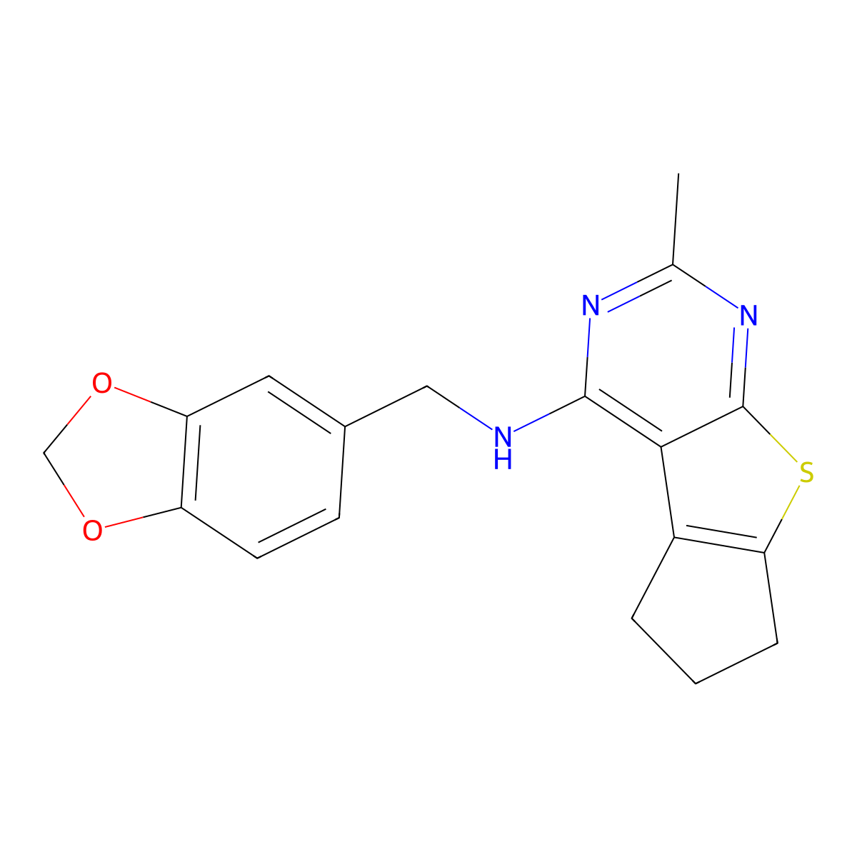 N-[(2H-1,3-benzodioxol-5-yl)methyl]-10-methyl-7-thia-9,11-diazatricyclo[6.4.0.0^{2,6}]dodeca-1(8),2(6),9,11-tetraen-12-amine molecular structure, CAS 670268-47-0
