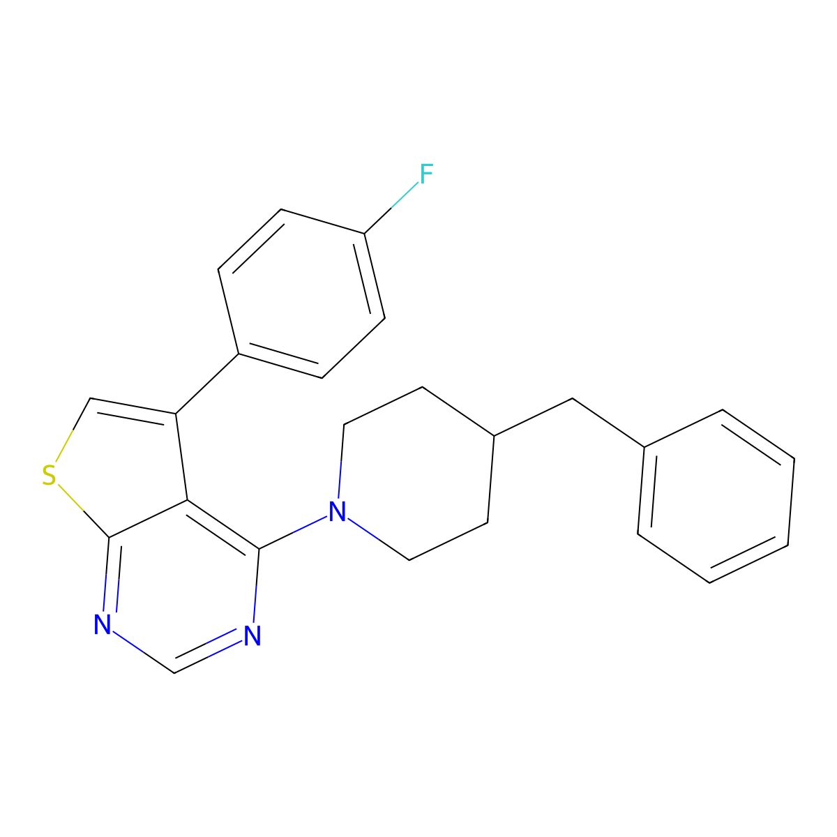 4-(4-Benzylpiperidin-1-yl)-5-(4-fluorophenyl)thieno[2,3-d]pyrimidine molecular structure, CAS 670268-52-7