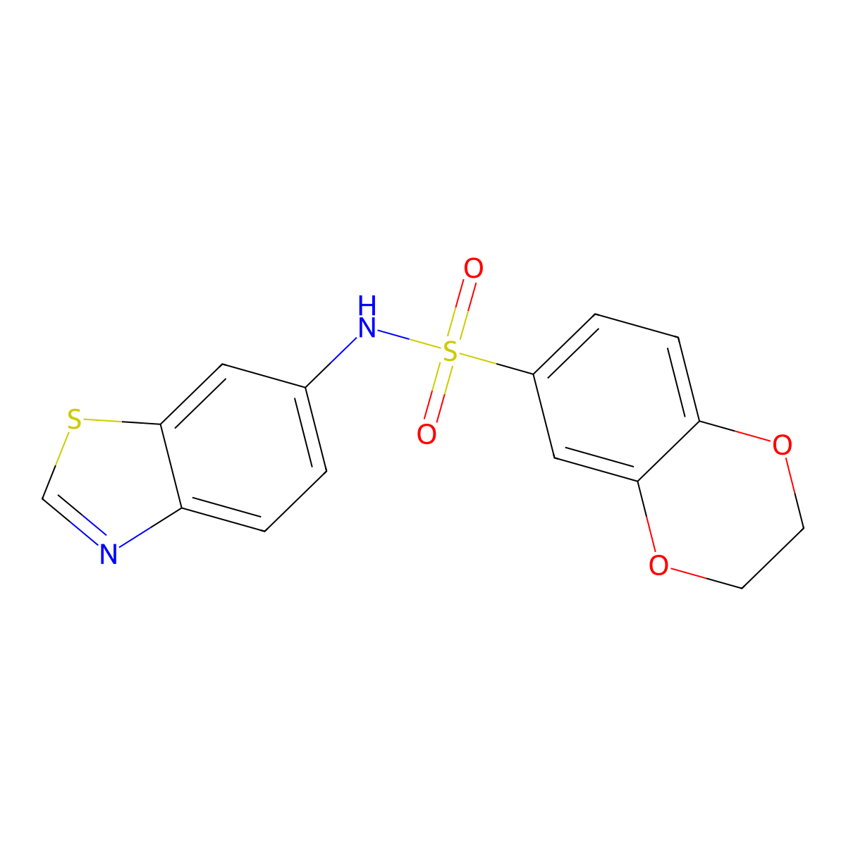 N-(1,3-benzothiazol-6-yl)-2,3-dihydro-1,4-benzodioxine-6-sulfonamide molecular structure, CAS 670268-54-9