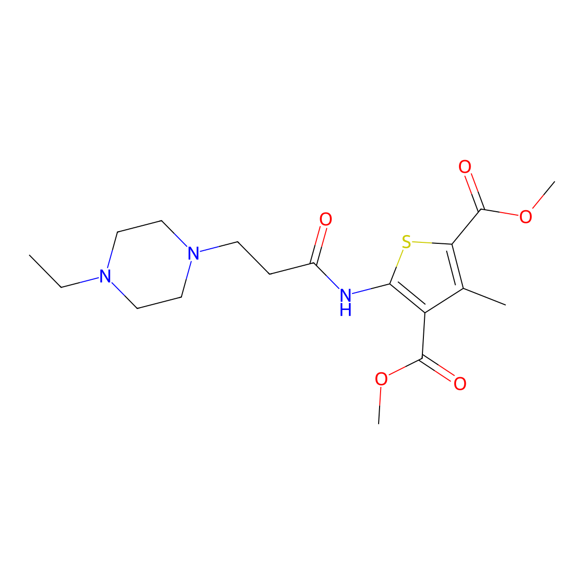 2,4-Dimethyl 5-[3-(4-ethylpiperazin-1-yl)propanamido]-3-methylthiophene-2,4-dicarboxylate molecular structure, CAS 670268-57-2