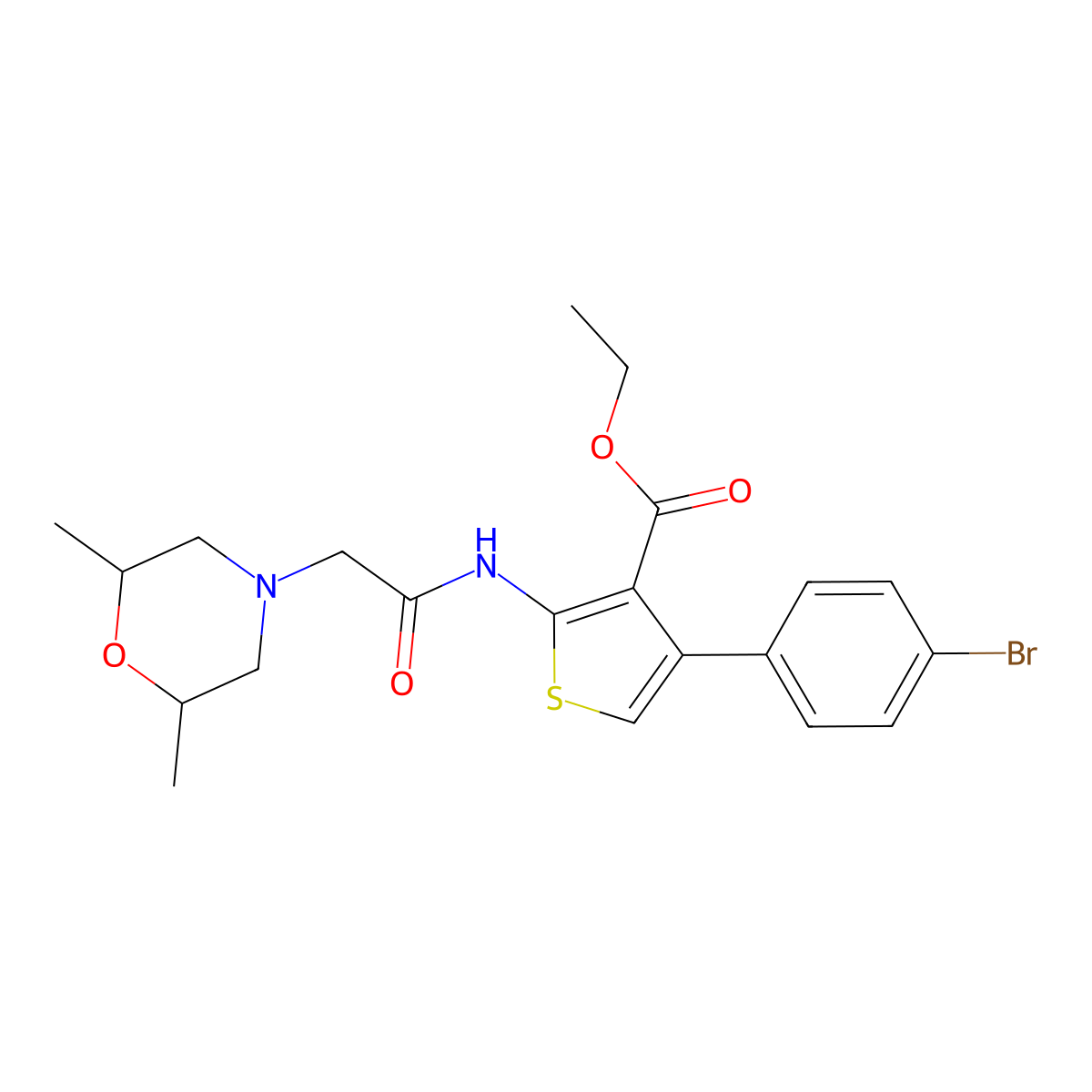 Ethyl 4-(4-bromophenyl)-2-(2-(2,6-dimethylmorpholino)acetamido)thiophene-3-carboxylate molecular structure, CAS 670268-60-7