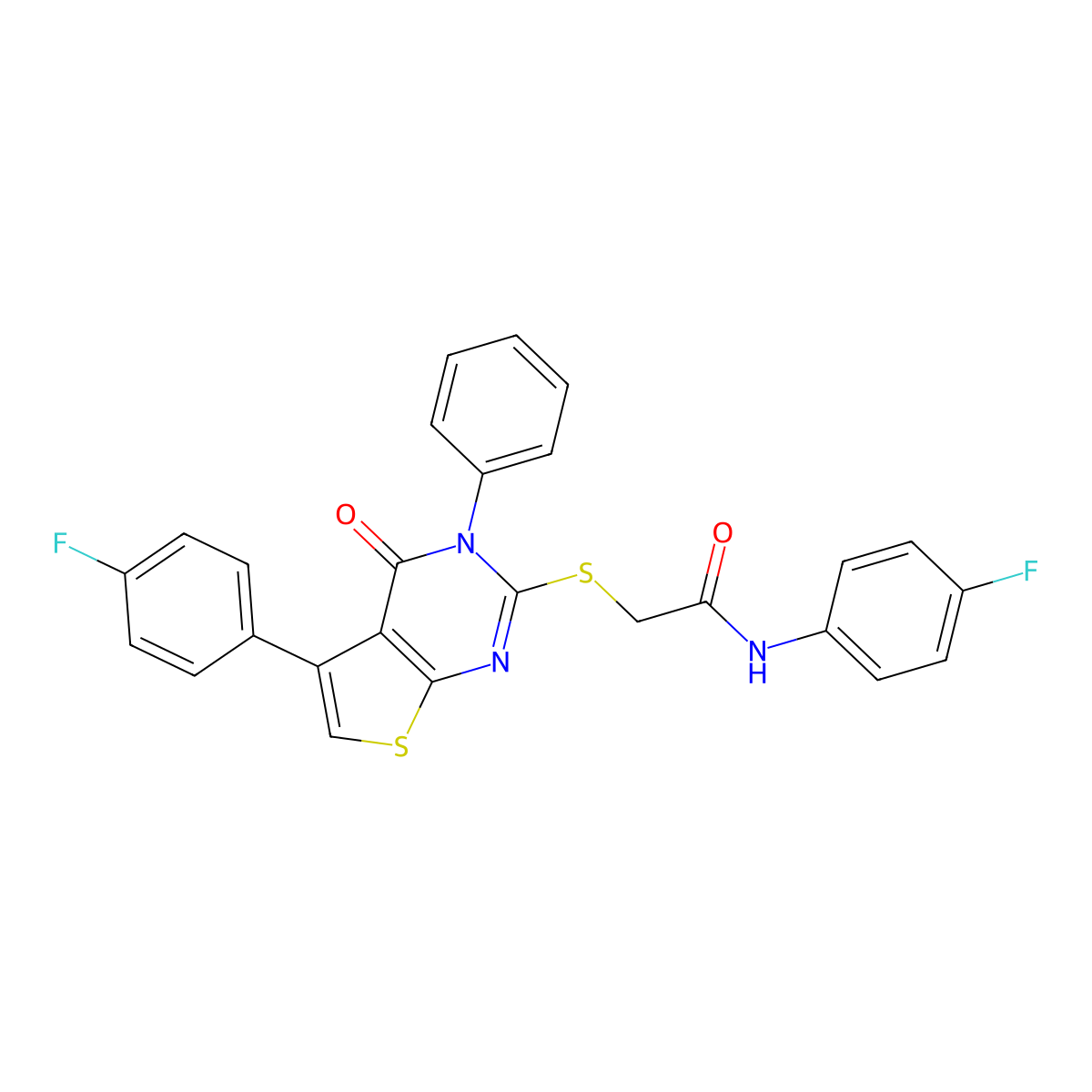 N-(4-fluorophenyl)-2-((5-(4-fluorophenyl)-4-oxo-3-phenyl-3,4-dihydrothieno[2,3-d]pyrimidin-2-yl)thio)acetamide molecular structure, CAS 670269-69-9