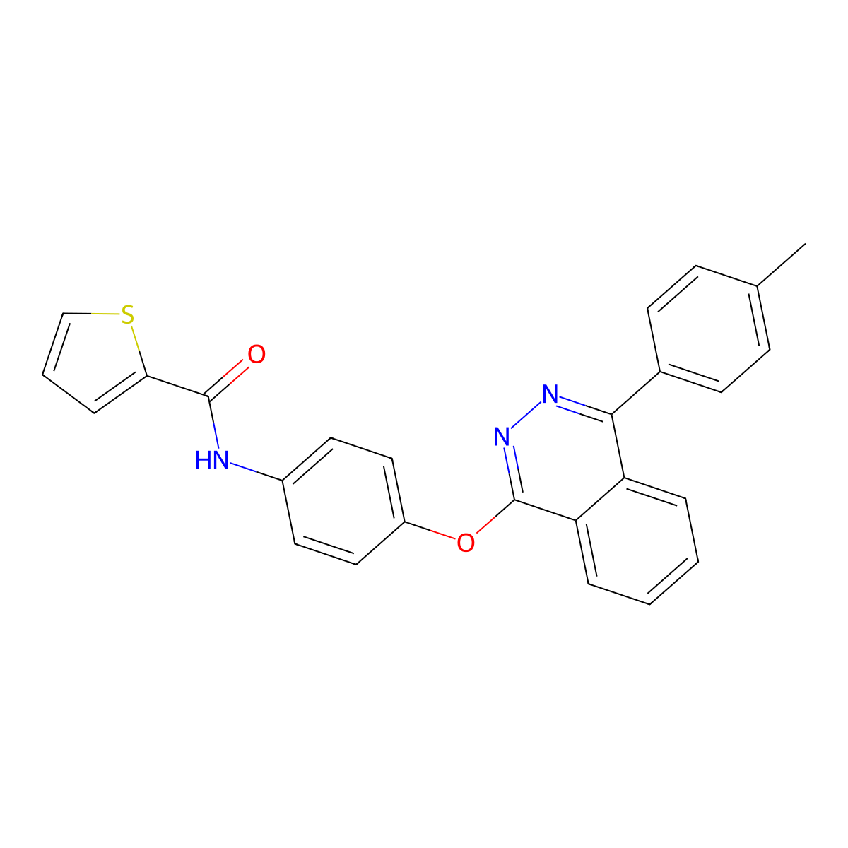 N-(4-((4-(p-tolyl)phthalazin-1-yl)oxy)phenyl)thiophene-2-carboxamide molecular structure, CAS 670269-72-4