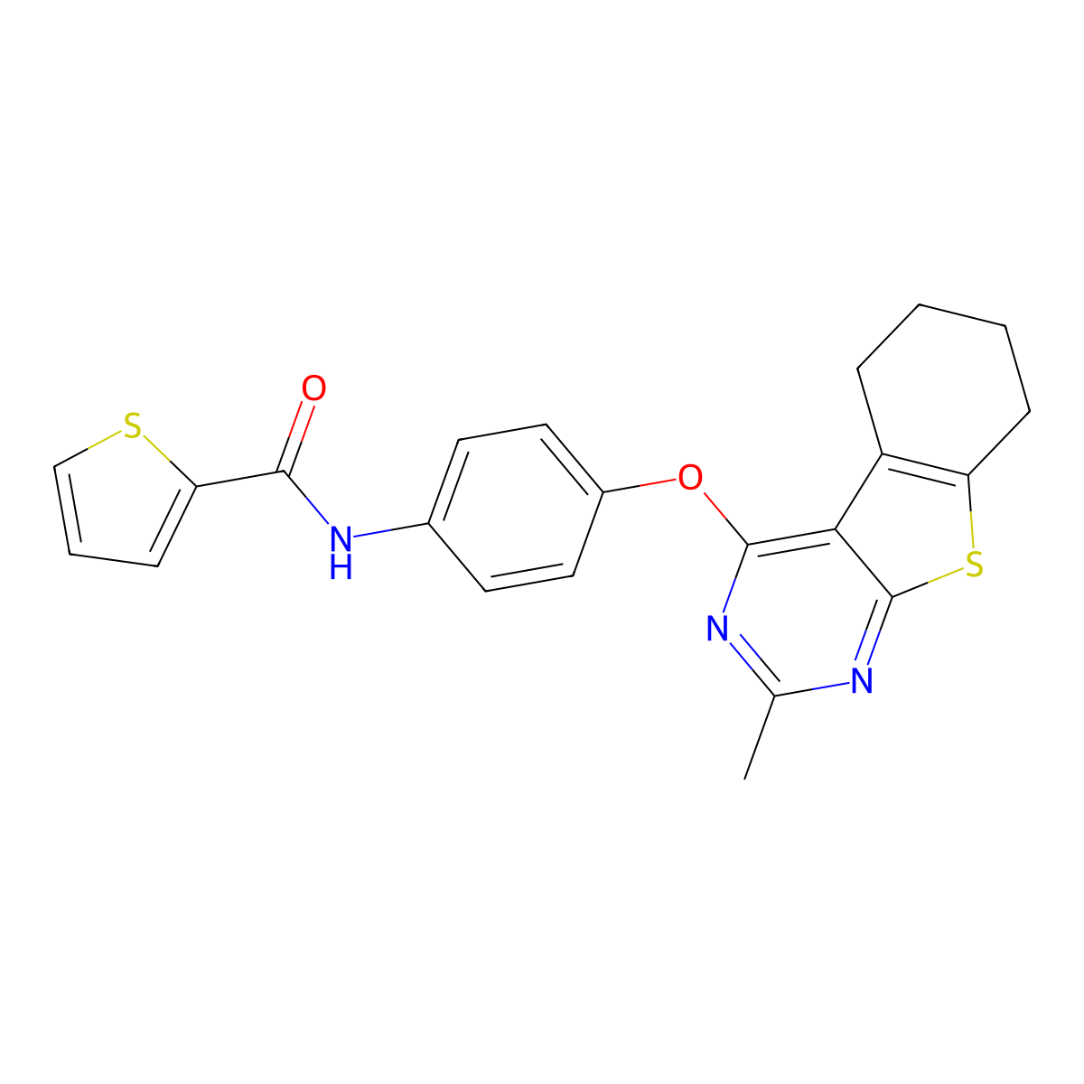 N-[4-[(2-methyl-5,6,7,8-tetrahydro-[1]benzothiolo[2,3-d]pyrimidin-4-yl)oxy]phenyl]thiophene-2-carboxamide molecular structure, CAS 670269-76-8