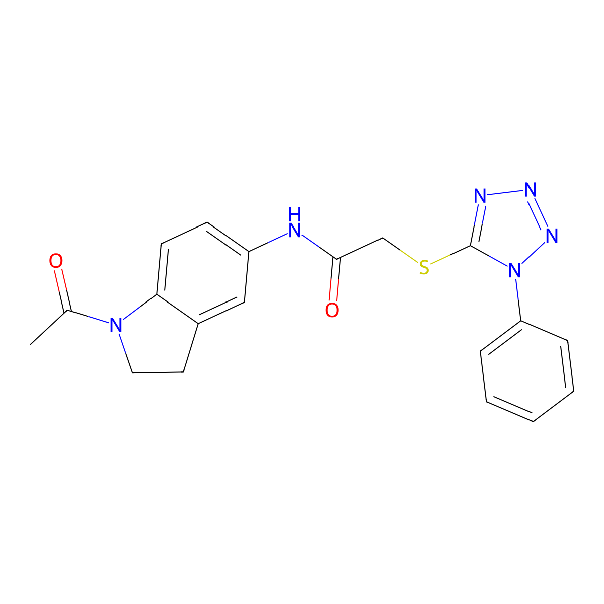 N-(1-acetylindolin-5-yl)-2-((1-phenyl-1H-tetrazol-5-yl)thio)acetamide molecular structure, CAS 670269-78-0
