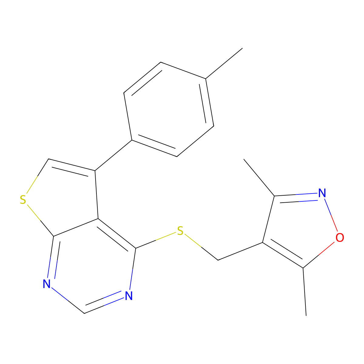 3,5-Dimethyl-4-(((5-(p-tolyl)thieno[2,3-d]pyrimidin-4-yl)thio)methyl)isoxazole molecular structure, CAS 670269-80-4
