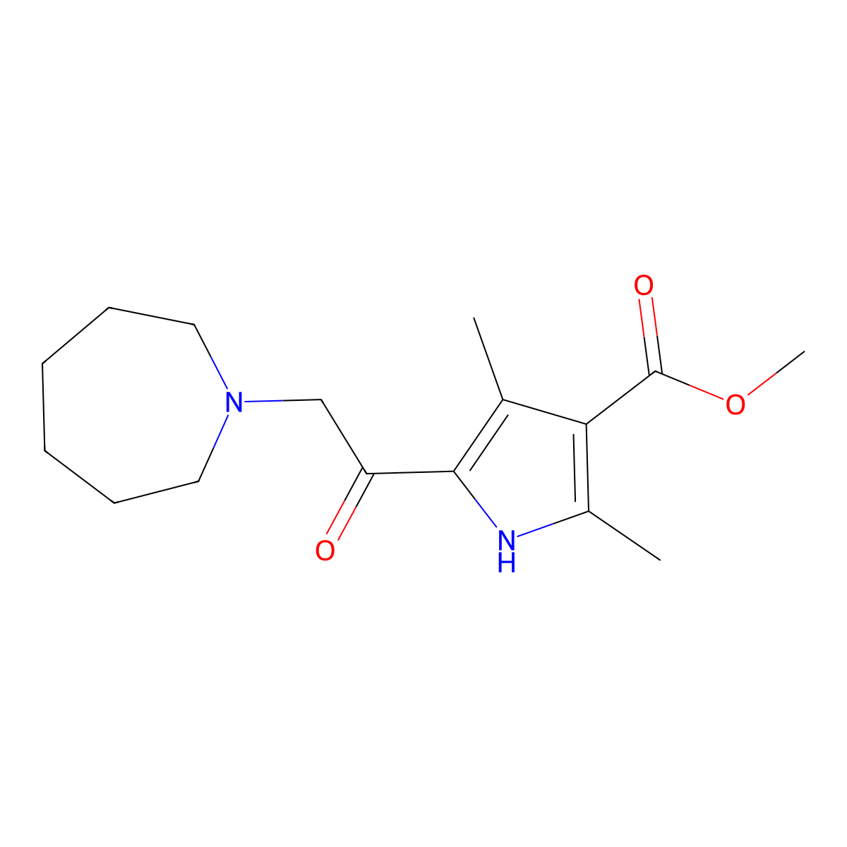 Methyl 5-[2-(azepan-1-yl)acetyl]-2,4-dimethyl-1H-pyrrole-3-carboxylate molecular structure, CAS 670269-82-6