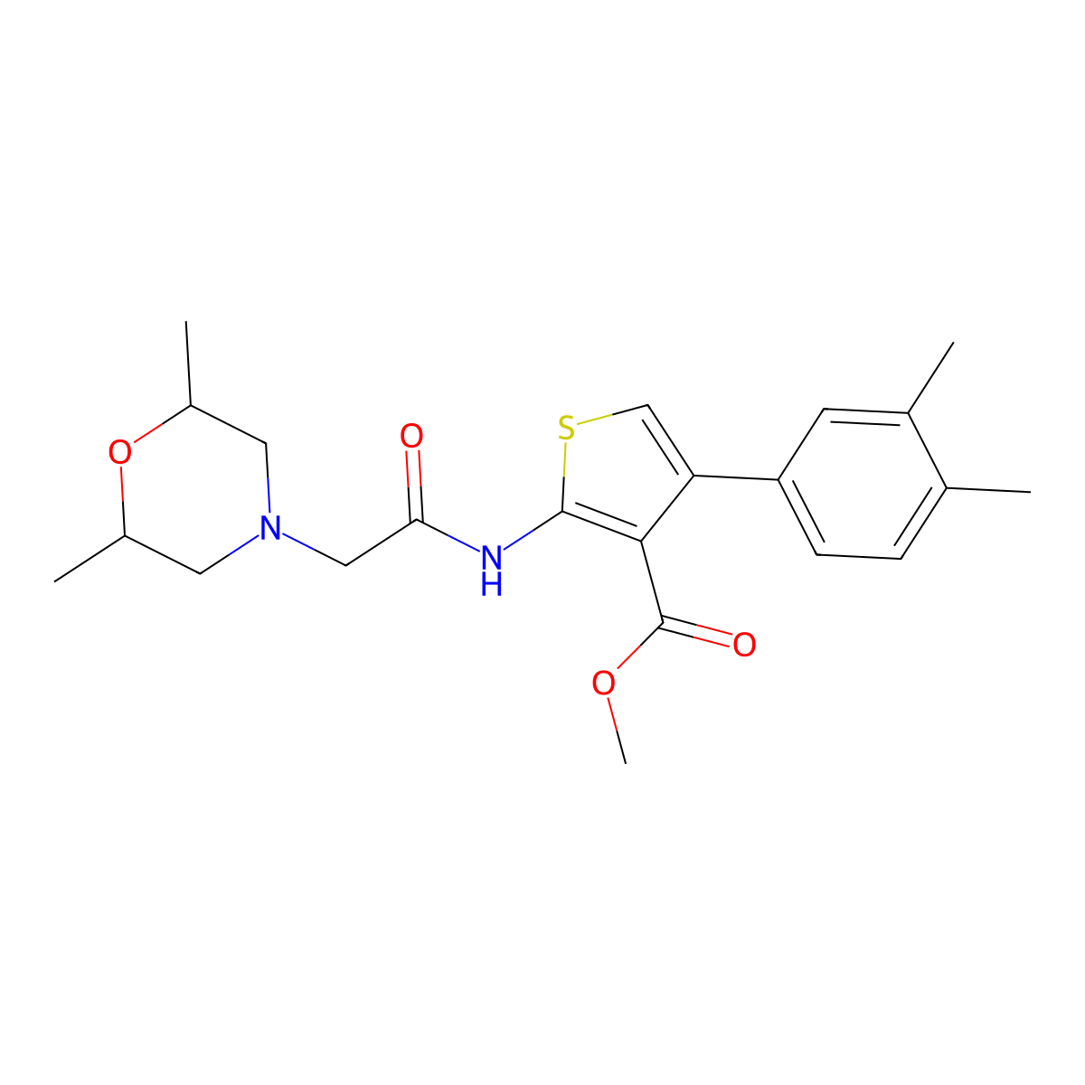 Methyl 2-(2-(2,6-dimethylmorpholino)acetamido)-4-(3,4-dimethylphenyl)thiophene-3-carboxylate molecular structure, CAS 670269-84-8