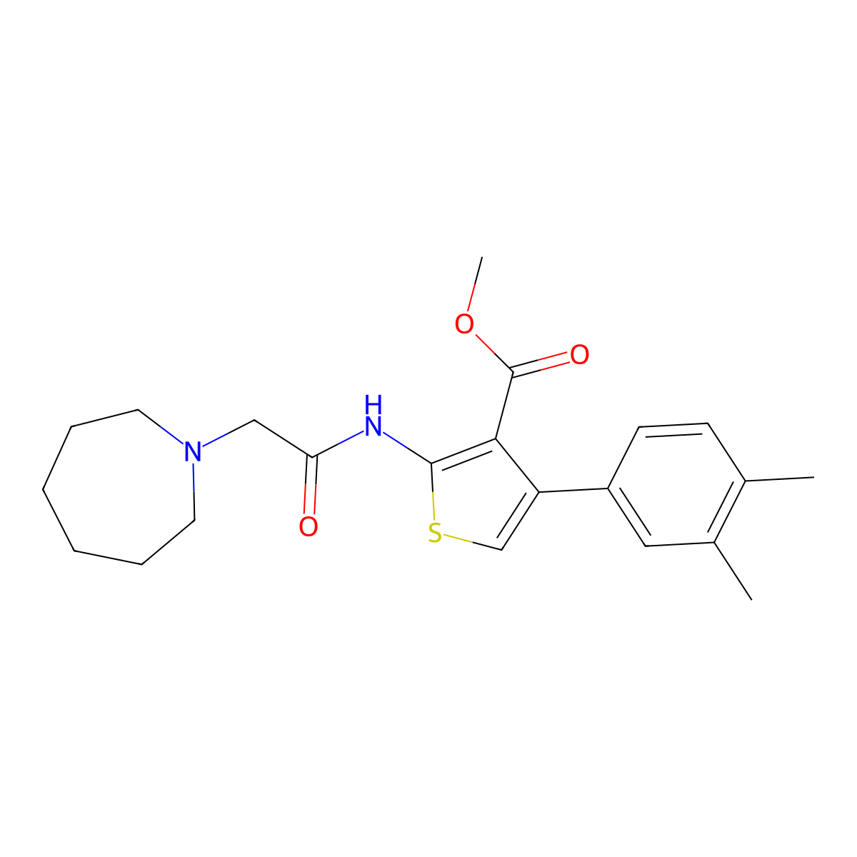 Methyl 2-[[2-(azepan-1-yl)acetyl]amino]-4-(3,4-dimethylphenyl)thiophene-3-carboxylate molecular structure, CAS 670269-85-9