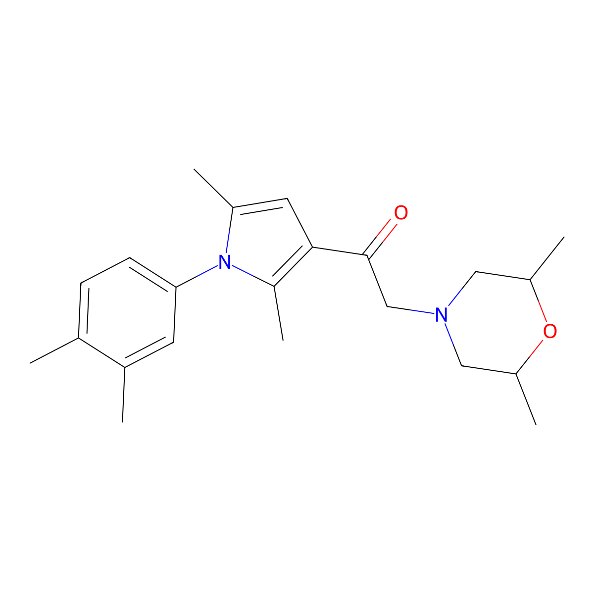 2-(2,6-dimethylmorpholino)-1-(1-(3,4-dimethylphenyl)-2,5-dimethyl-1H-pyrrol-3-yl)ethanone molecular structure, CAS 670269-86-0