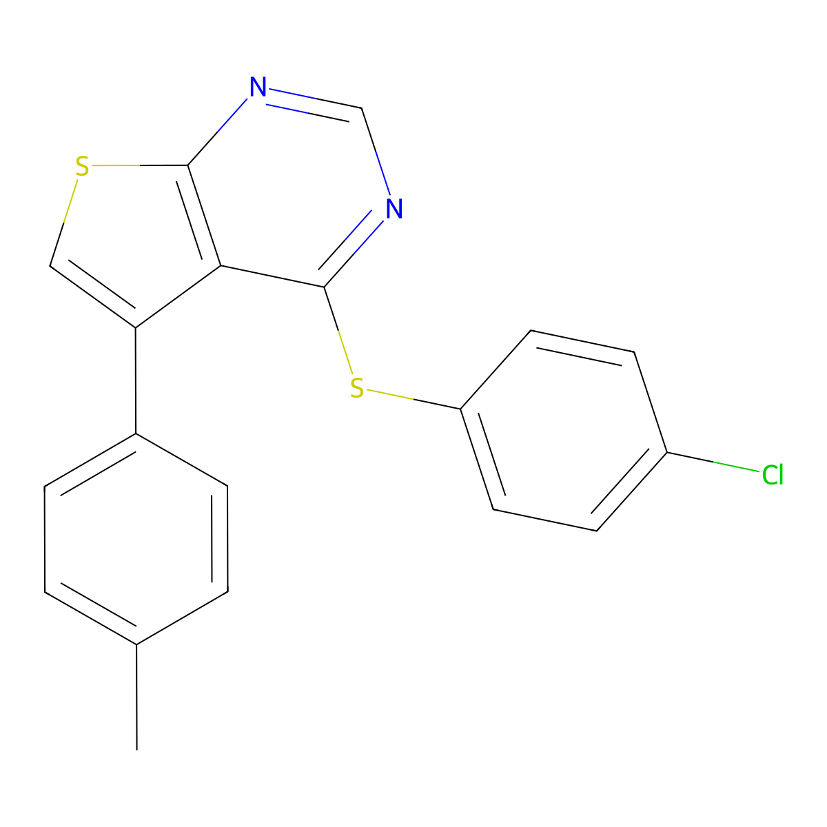 4-((4-Chlorophenyl)thio)-5-(p-tolyl)thieno[2,3-d]pyrimidine molecular structure, CAS 670269-93-9