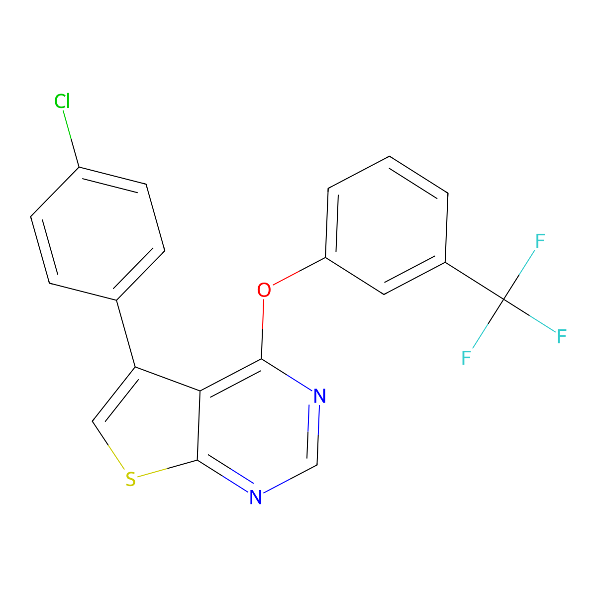 5-(4-Chlorophenyl)-4-[3-(trifluoromethyl)phenoxy]thieno[2,3-d]pyrimidine molecular structure, CAS 670269-95-1