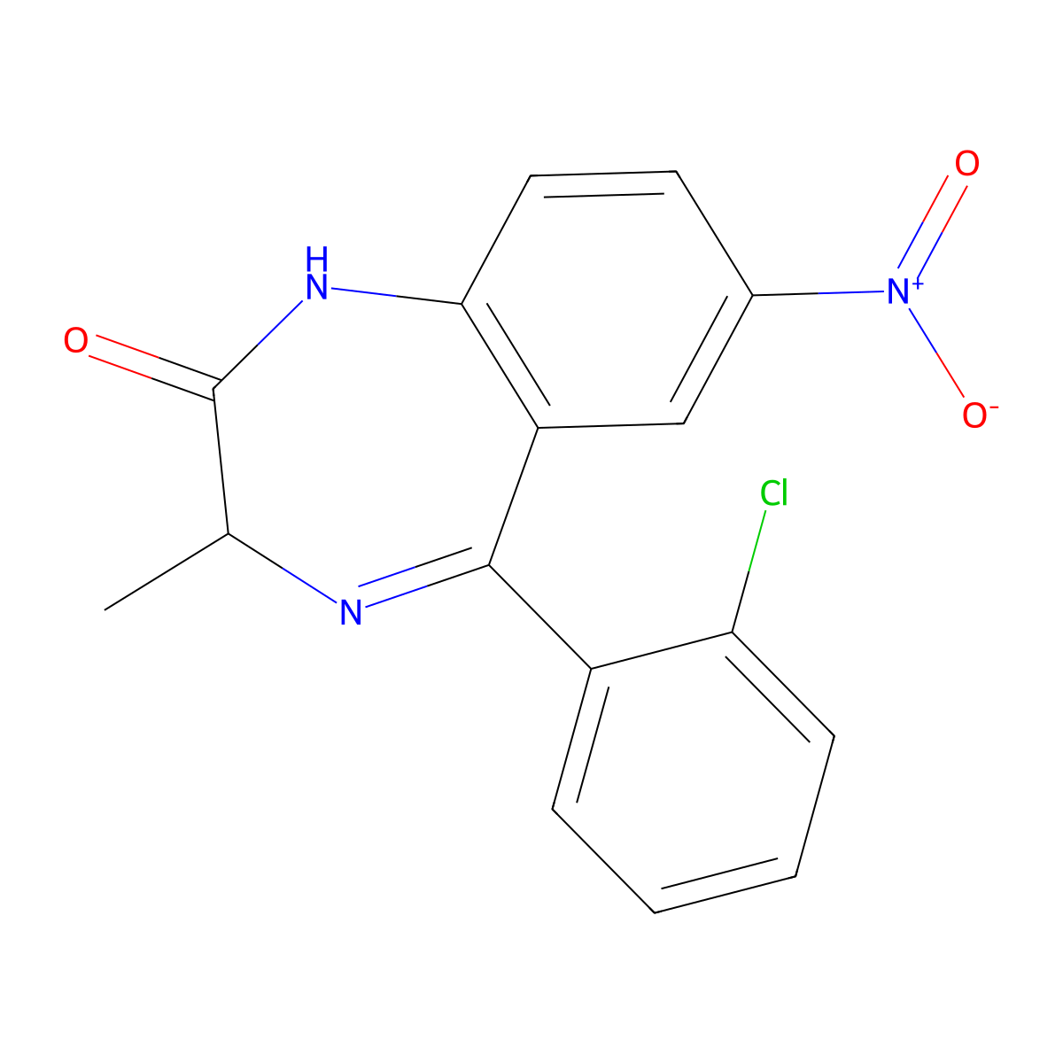 5-(2-Chlorophenyl)-3-methyl-7-nitro-1,3-dihydro-2h-1,4-benzodiazepin-2-one molecular structure, CAS 67027-56-9