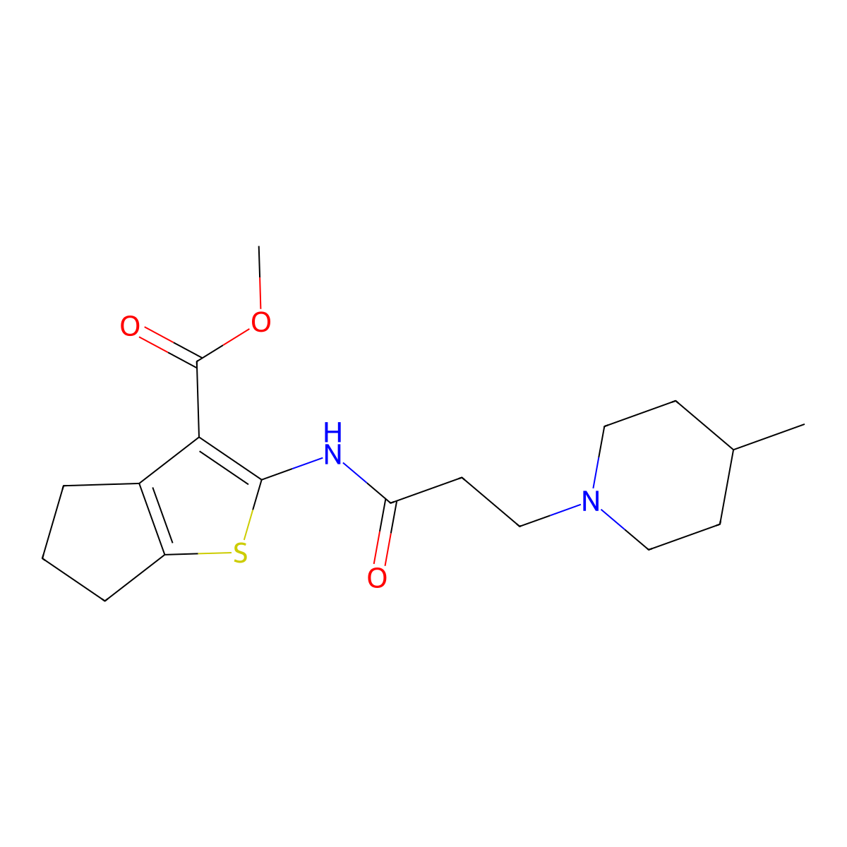 methyl 2-(3-(4-methylpiperidin-1-yl)propanamido)-5,6-dihydro-4H-cyclopenta[b]thiophene-3-carboxylate molecular structure, CAS 670270-06-1
