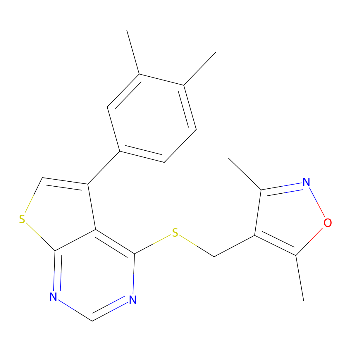 4-(((5-(3,4-Dimethylphenyl)thieno[2,3-d]pyrimidin-4-yl)thio)methyl)-3,5-dimethylisoxazole molecular structure, CAS 670270-07-2