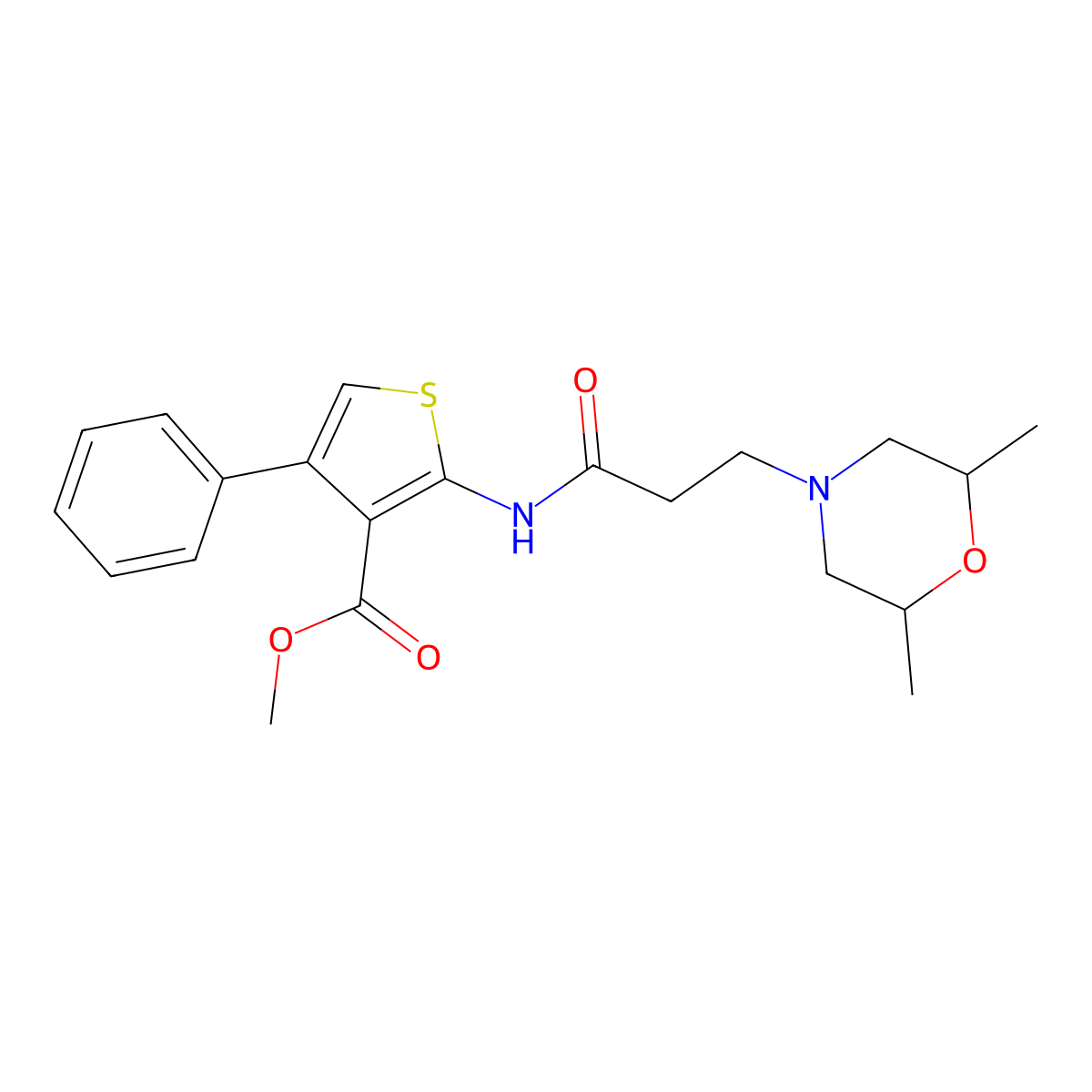 Methyl 2-(3-(2,6-dimethylmorpholino)propanamido)-4-phenylthiophene-3-carboxylate molecular structure, CAS 670270-09-4
