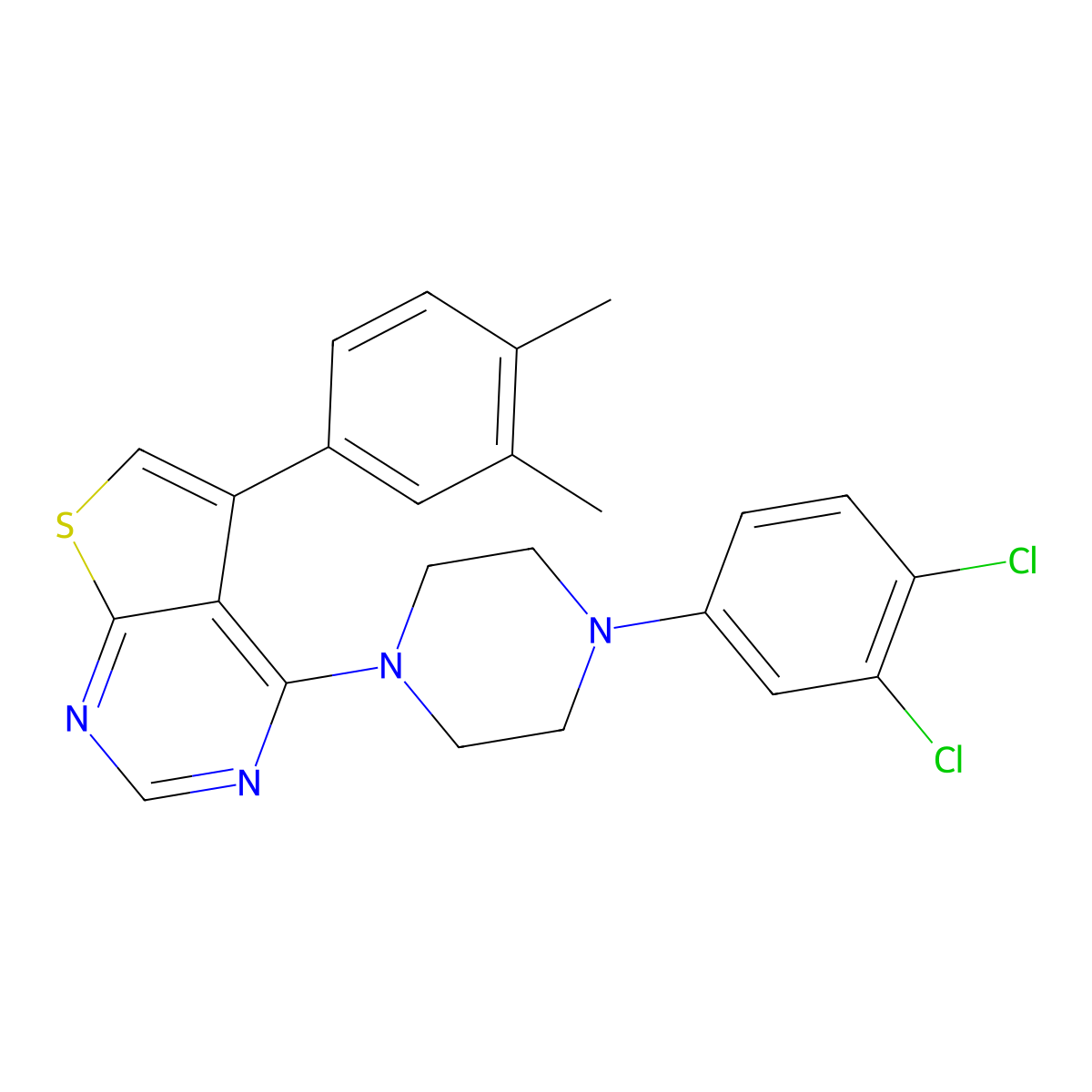 4-(4-(3,4-Dichlorophenyl)piperazin-1-yl)-5-(3,4-dimethylphenyl)thieno[2,3-d]pyrimidine molecular structure, CAS 670270-18-5