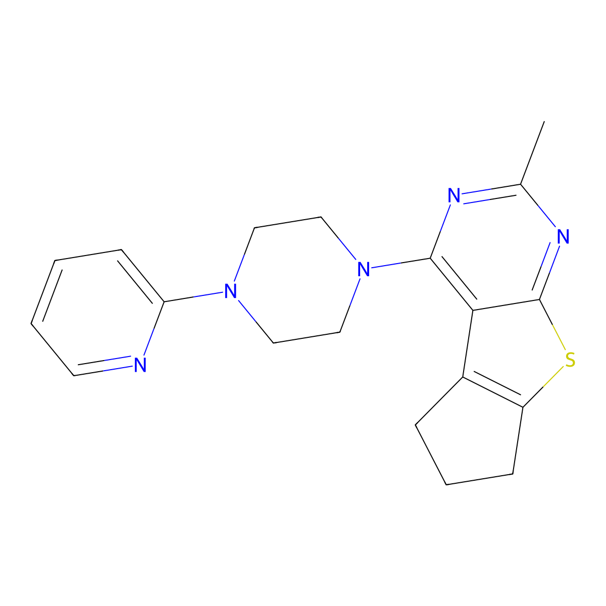 10-Methyl-12-[4-(pyridin-2-yl)piperazin-1-yl]-7-thia-9,11-diazatricyclo[6.4.0.0^{2,6}]dodeca-1(8),2(6),9,11-tetraene molecular structure, CAS 670270-20-9